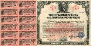 $50 1918 3rd Liberty Bond - Many Coupons Remain